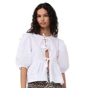 NWOT Ganni Cotton Poplin Peplum Tie Blouse